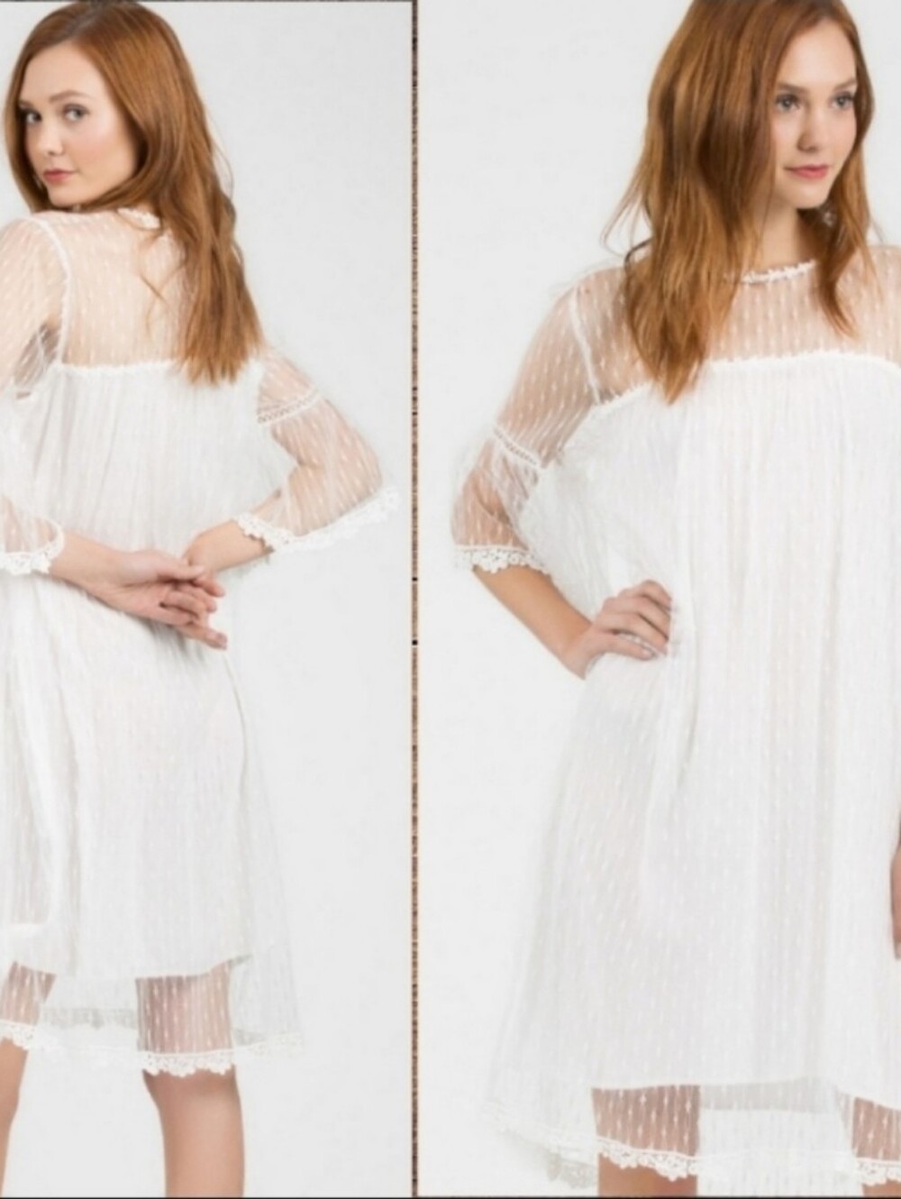 POL Sheer Ivory Lace Floral Embroidered Overlay Dress With Belle Sleeves Sz S - Picture 4 of 16